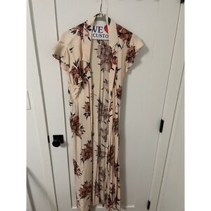 Saltwater‎ Luxe Women's Floral Print Midi Dress Sleeveless Summer Beige L
